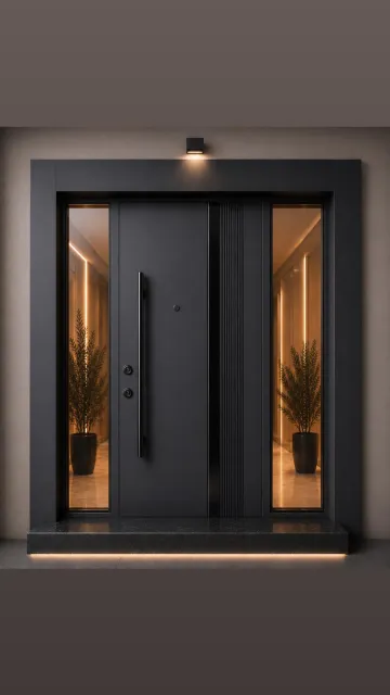 Antrasit Modern Dikey Çıtalı Çelik Kapı