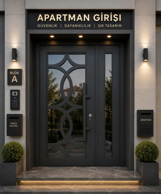 Dekoratif Lazer Kesim Camlı Çelik Kapı