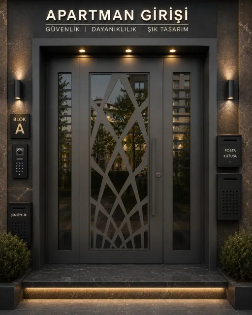 Geometrik Lazer Kesim Camlı Çelik Kapı
