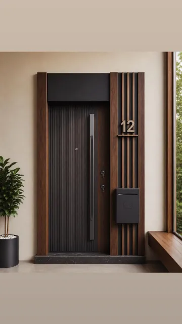Siyah Çelik Kapı – Ceviz Lamelli Modern Daire Kapısı
