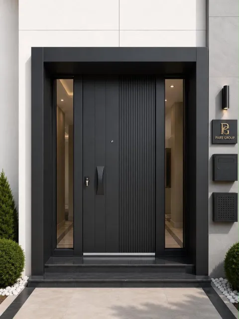 Siyah Çıtalı Modern Villa Çelik Kapı