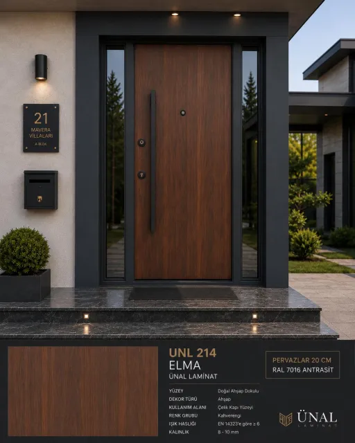 Ünal Laminat İki Yanı Camlı Villa Çelik Kapı