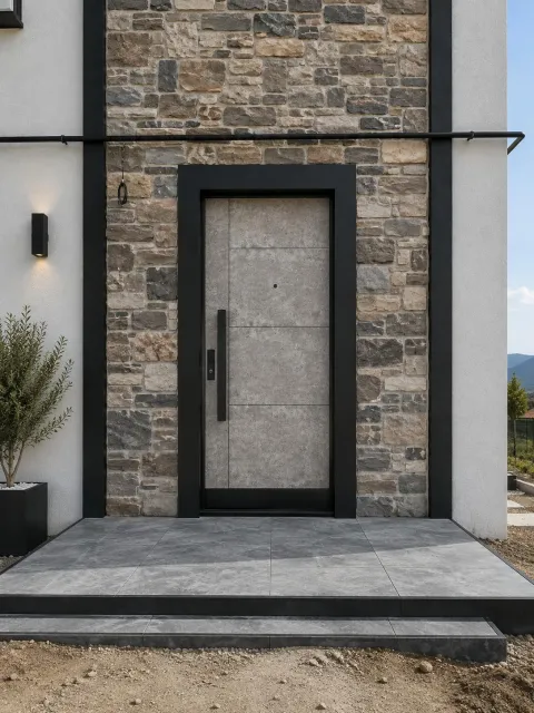 Yatay Çizgili Modern Çelik Kapı